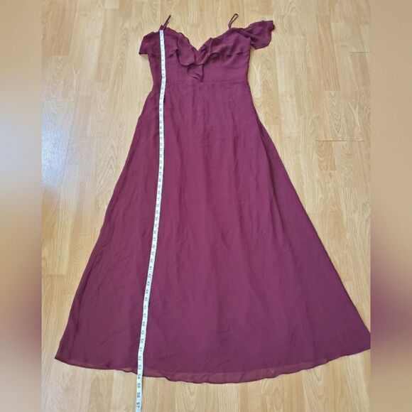 🌹 LEVKOFF 🌹 Flutter Sleeve Chiffon Gown - [Size 12 in Wine] - Picture 10 of 12